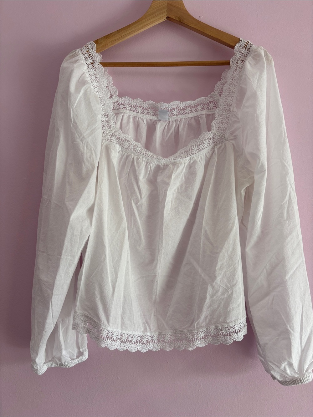 Old NavyWhite Lace 100% Cotton Trim Peasant Chemise Top